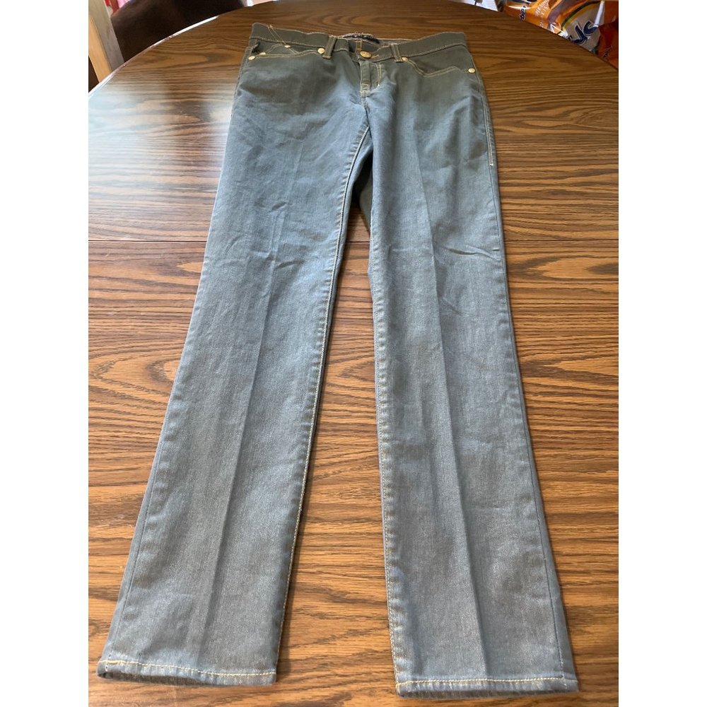 Rock & Republic Berlin woman’s grey gold metallic straight leg jean size 10M